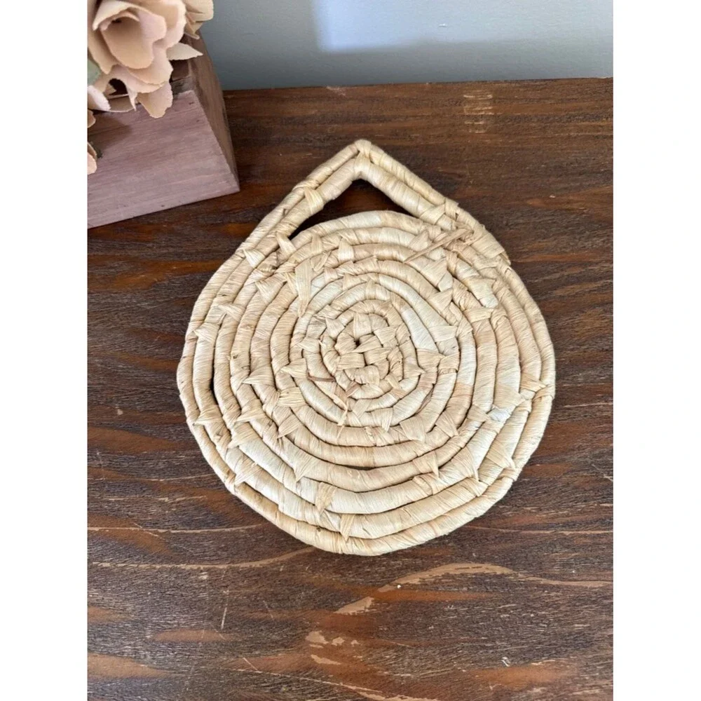 Hand Painted Tulip Tile Trivet Wicker Wall Hanging Dutch Cottagecore Kitchen